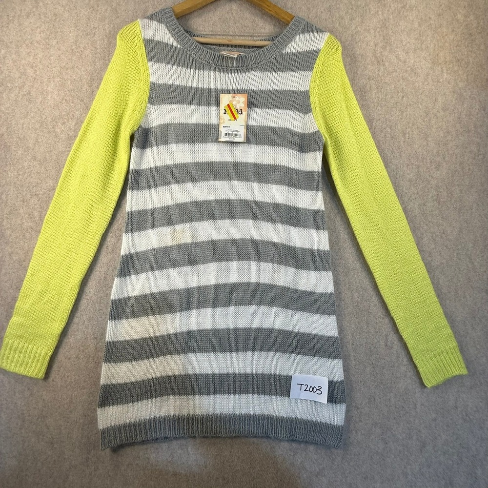 Mudd Striped‎ Bodycon Sweater Dress Neon Yellow Grey White Small NWT Y2K